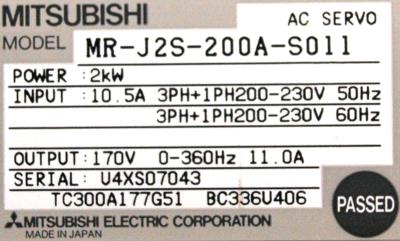 産業サーボ アンプMR-J2S-60A-S011 3.2A 3PH 200-230VAC 50/60HZ三菱ドライブ 0