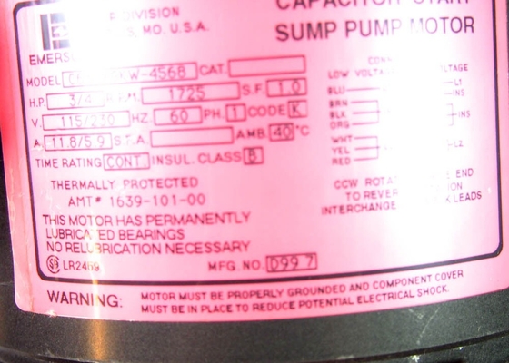 C63CXGKW-4568 EMERSON コンデンサ始動水中ポンプモーター 60 Hz 115 V 230 V