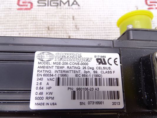 MGE-208-CONS-0000 EMERSON MG サーボモーター 230VAC 2フレーム 英語