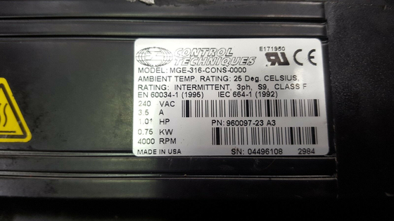 MGE-316-CONS-0000 EMERSON MG サーボモーター 230VAC 18.6 LB-IN コンストトルク