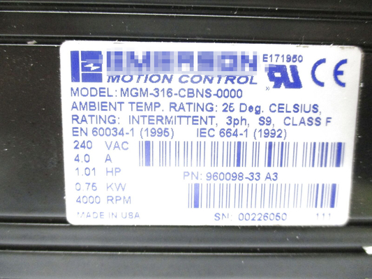 MGM-316-CBNS-0000 EMERSON 230VAC 4 フレーム 120 ポンドイン コントトル