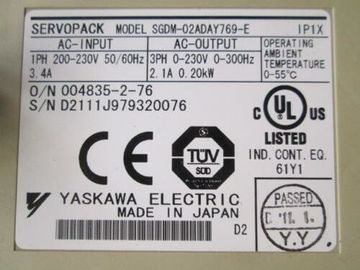 Industrial Servo Drives YASKAWA 1Phase 0.2KW 50/60hz SERVOPACK SGDM-02ADAY769-E