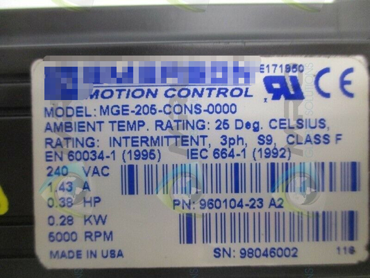 MGE-205-CONS-0000 SERVO MOTOR 1.43AMP 240VAC 0.38HP 6000RPM Industrial Servo Motor